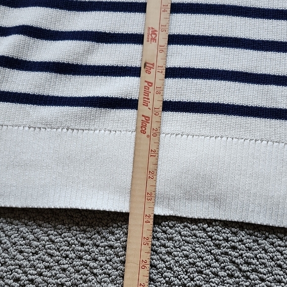 Land's End Cotton 1/4 Zip Navy and White Stripes Women's Sweater Size L - Picture 7 of 8
